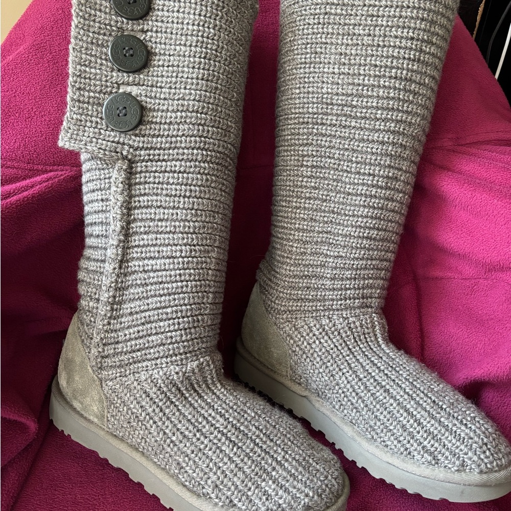 UGG Cardy Gray Classic Tall Knit Sweater Boots - Picture 4 of 7